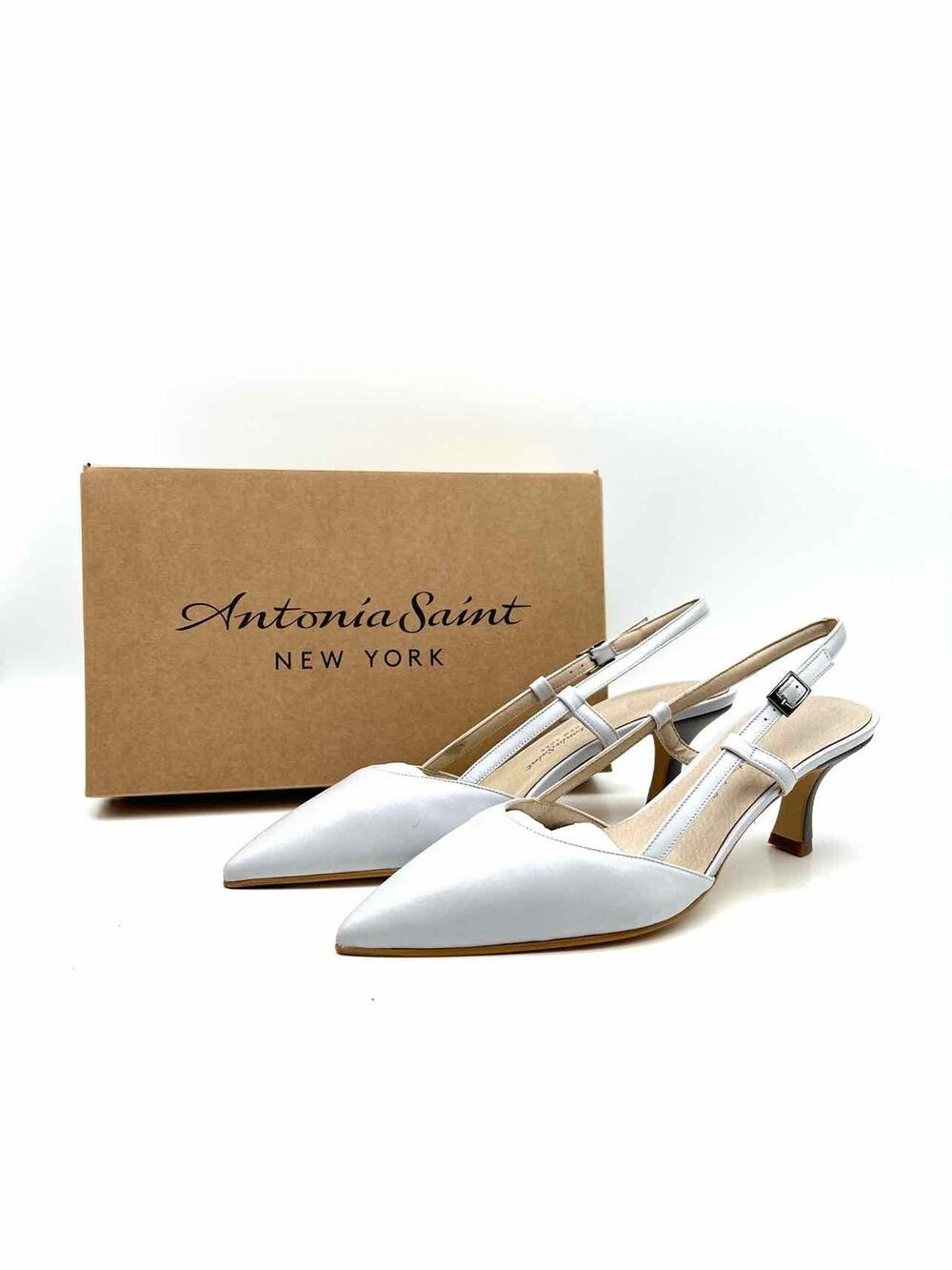 Antonia Saint Size 10.5 Muted Slate Buckle(s) Leather Designer Slingbacks